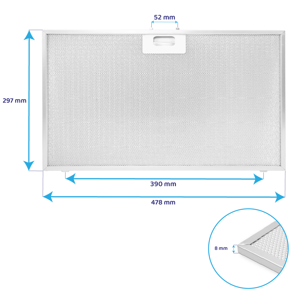 Filtre à graisse en métal 478x297mm d'origine Airlux pour AHP77 / AHP77IX