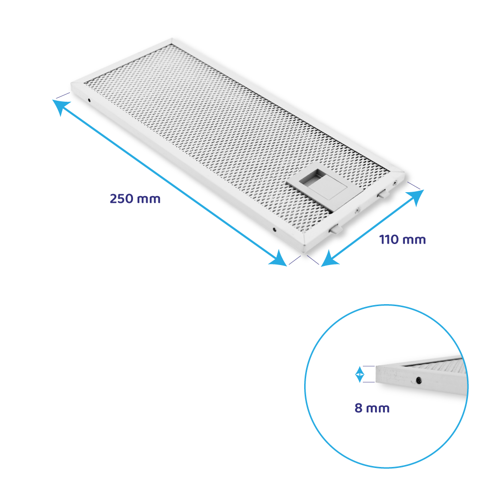 Filtre à graisse en métal 250x110mm d'origine Viva pour VVA66E760 / VVA86E760