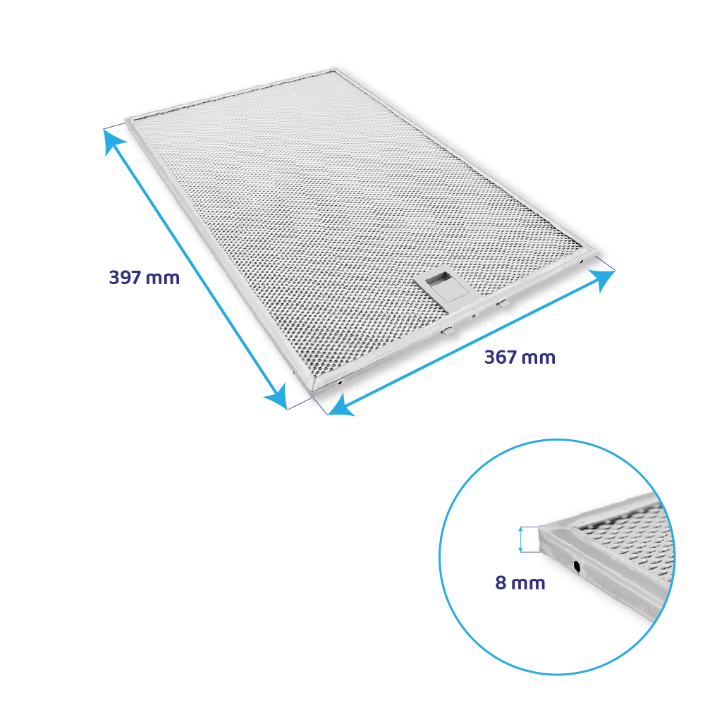 Filtre à graisse en métal 397x367mm d'origine Balay 3BC897GX/01 / 3BC864MM/01