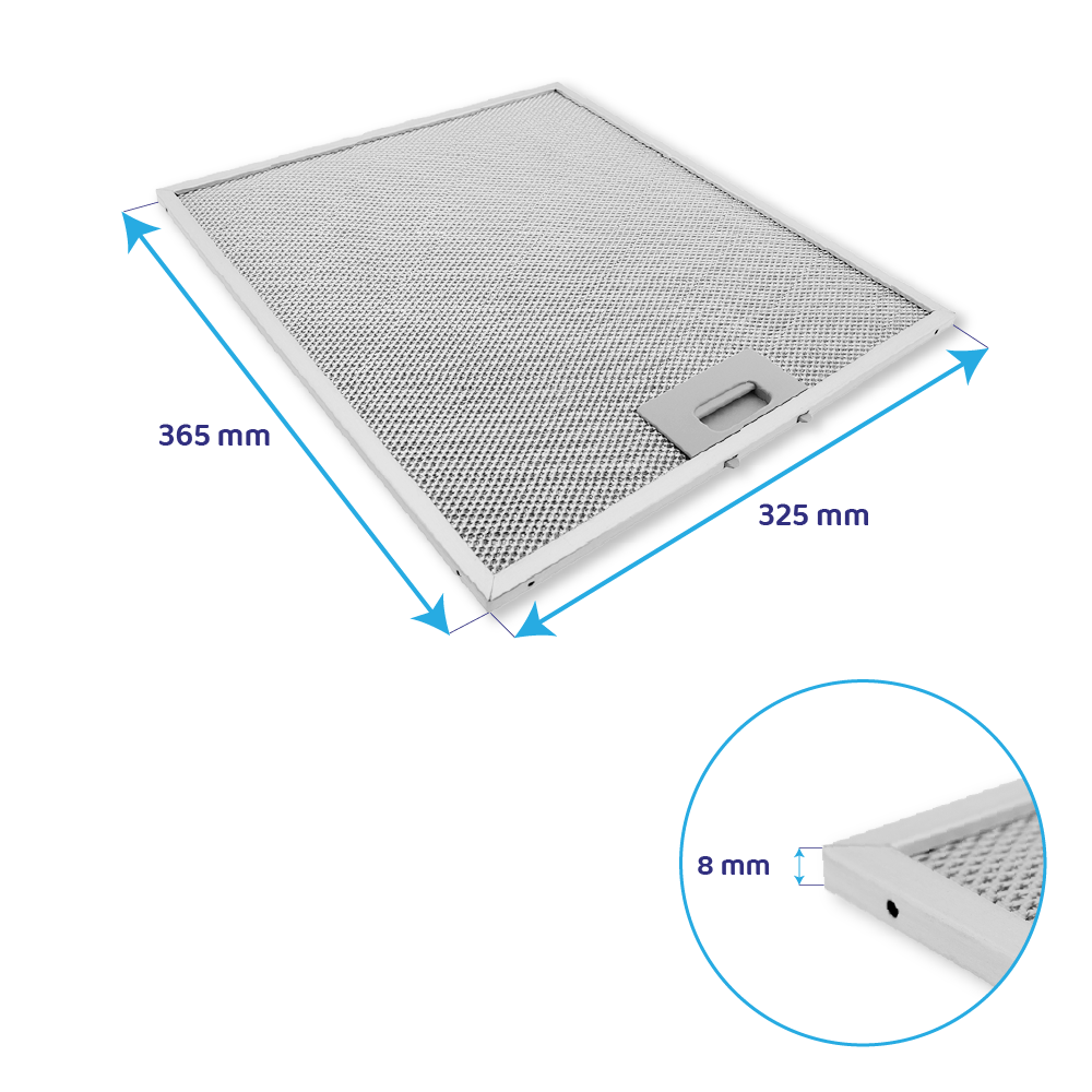 Filtre à graisse en métal 365x325mm d'origine Zanker pour AEF3430... / AEF3440...