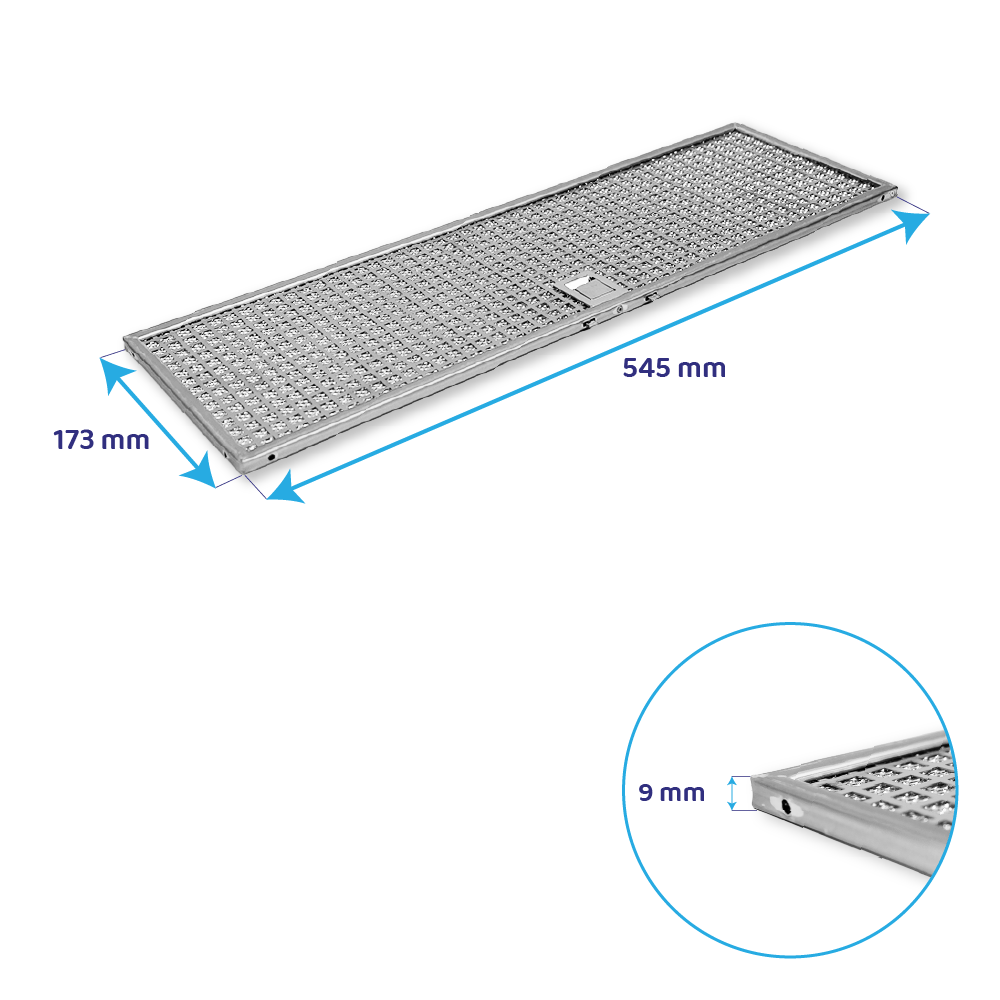 Filtre à graisse en métal 545x173mm d'origine Novy 650020 / 563-8046