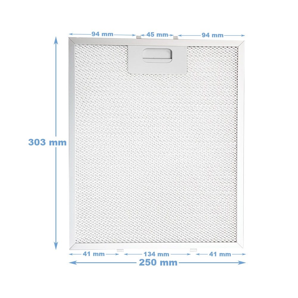 Filtre à graisse en métal 303x250x8mm d'origine Zanussi pour ZFV316K