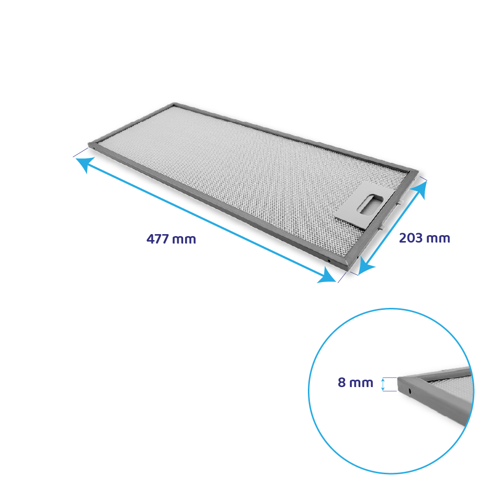 Filtre à graisse en métal 477x203mm d’origine Zanussi pour ZHP60260... / ZHP60350...