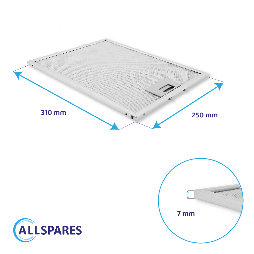 Filtre à graisse en métal 310x250mm Tecnik 353110 / 00353110 par AllSpares
