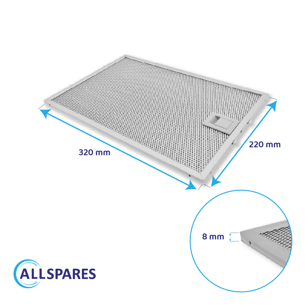 Filtre à graisse en métal 320x220mm 362380 / 00362380 par AllSpares