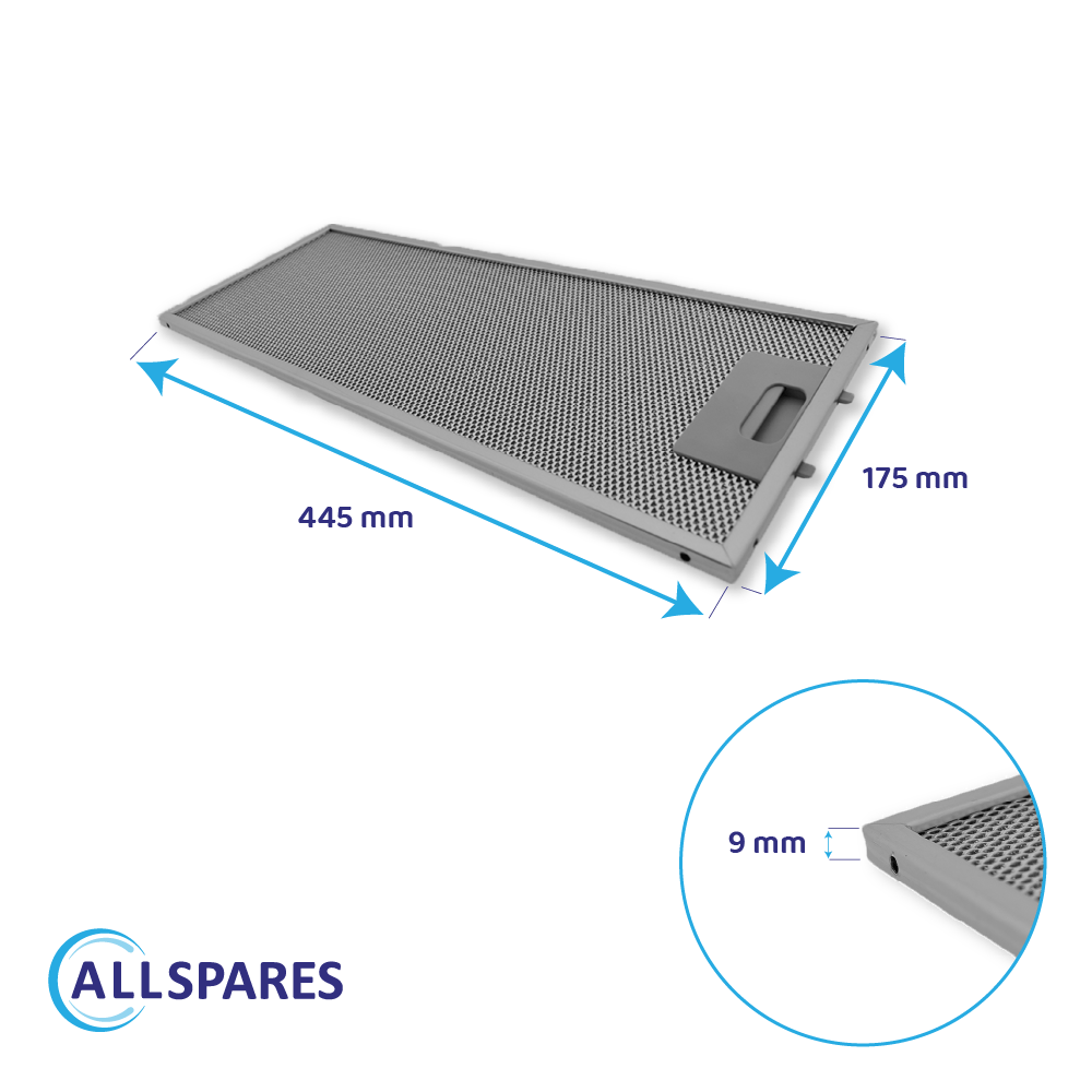 Filtre à graisse en métal 445x175mm 352813 / 00352813 par AllSpares