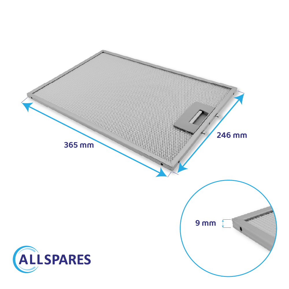 Filtre à graisse en métal 365x246mm Pelgrim 88019355 / 23865 par AllSpares
