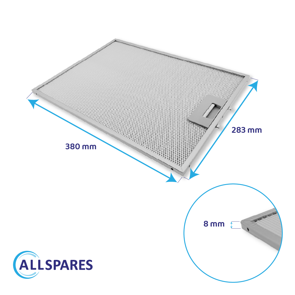 Filtre à graisse en métal 380x283mm Viva 422872 / 00422872 par AllSpares
