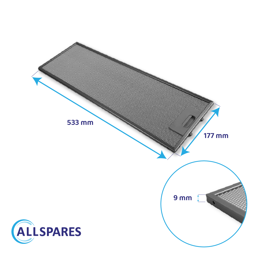 Filtre à graisse en métal 533x177mm d'origine Elica pour BRERA... / GEA...