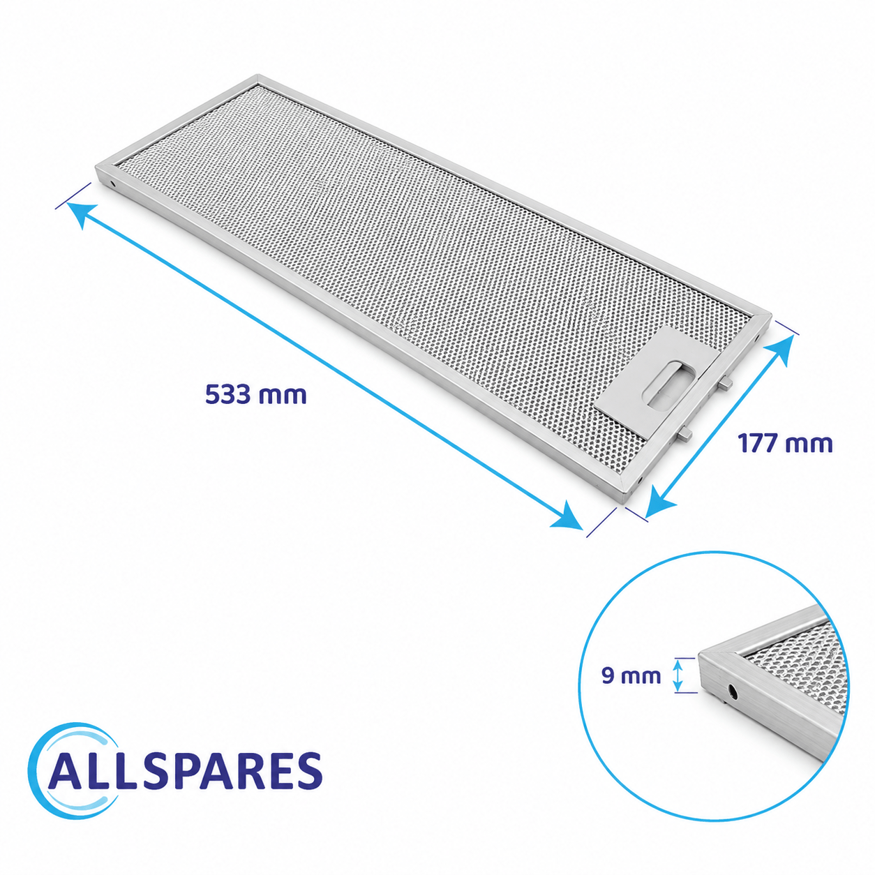 Filtre à graisse en métal 532x176mm 481248058305 / GF023B par AllSpares