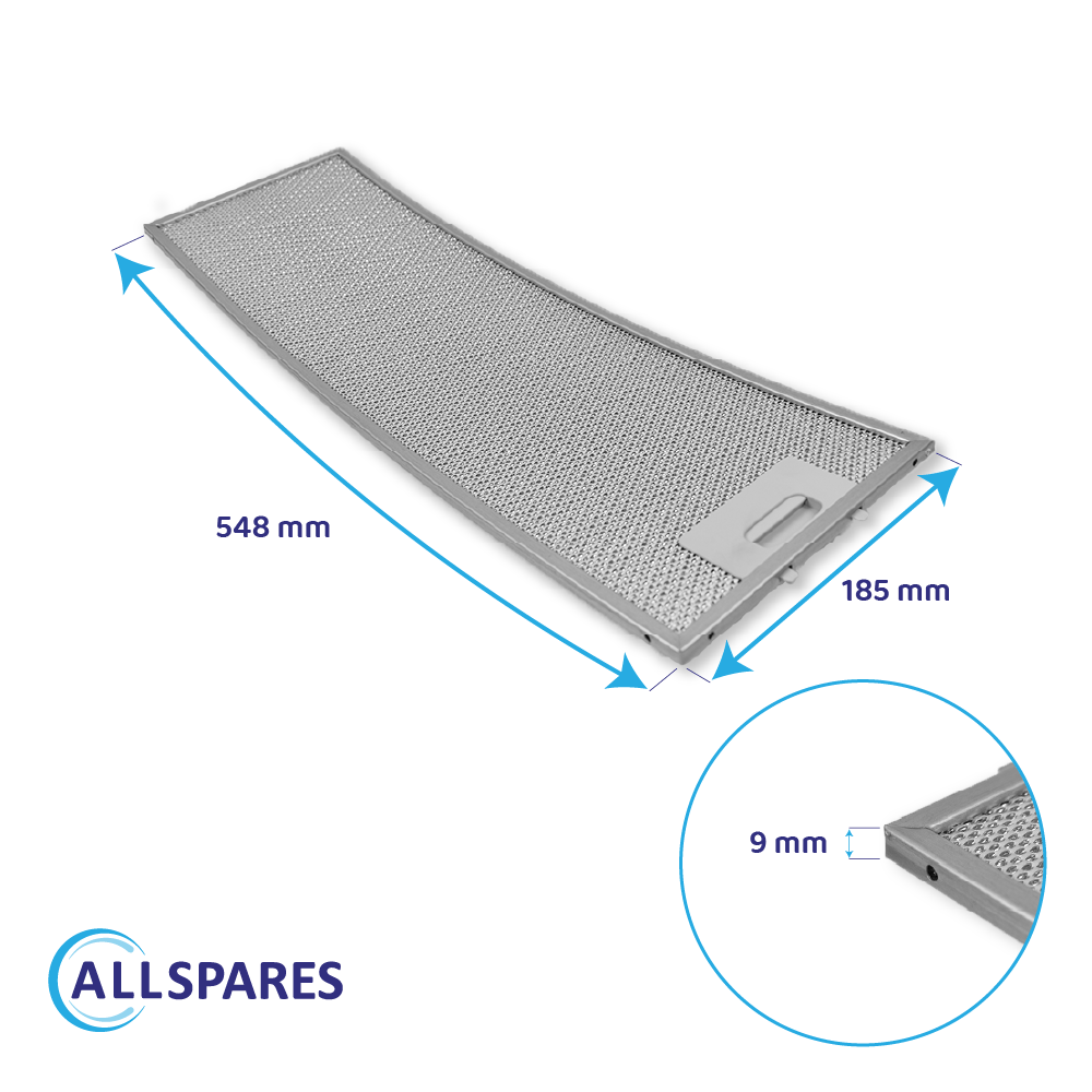Filtre à graisse en métal 548x185mm Neff 357623 / 00357623 par AllSpares