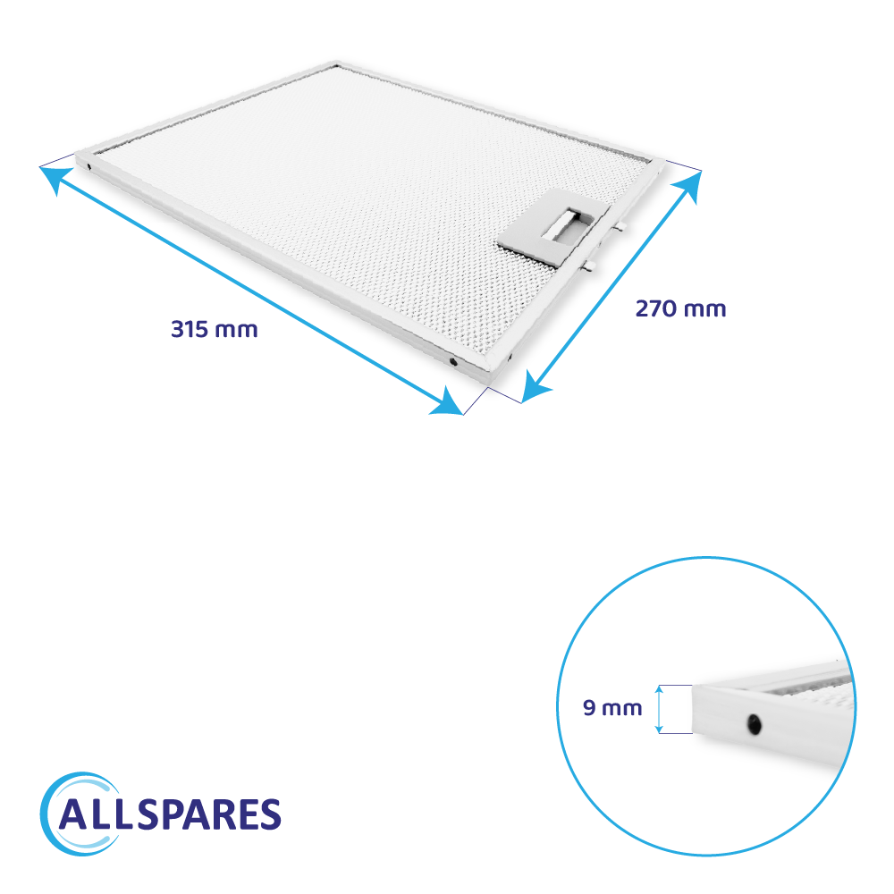 Filtre à graisse en métal 315x270mm Novy 6200020 / 508-9008 par AllSpares