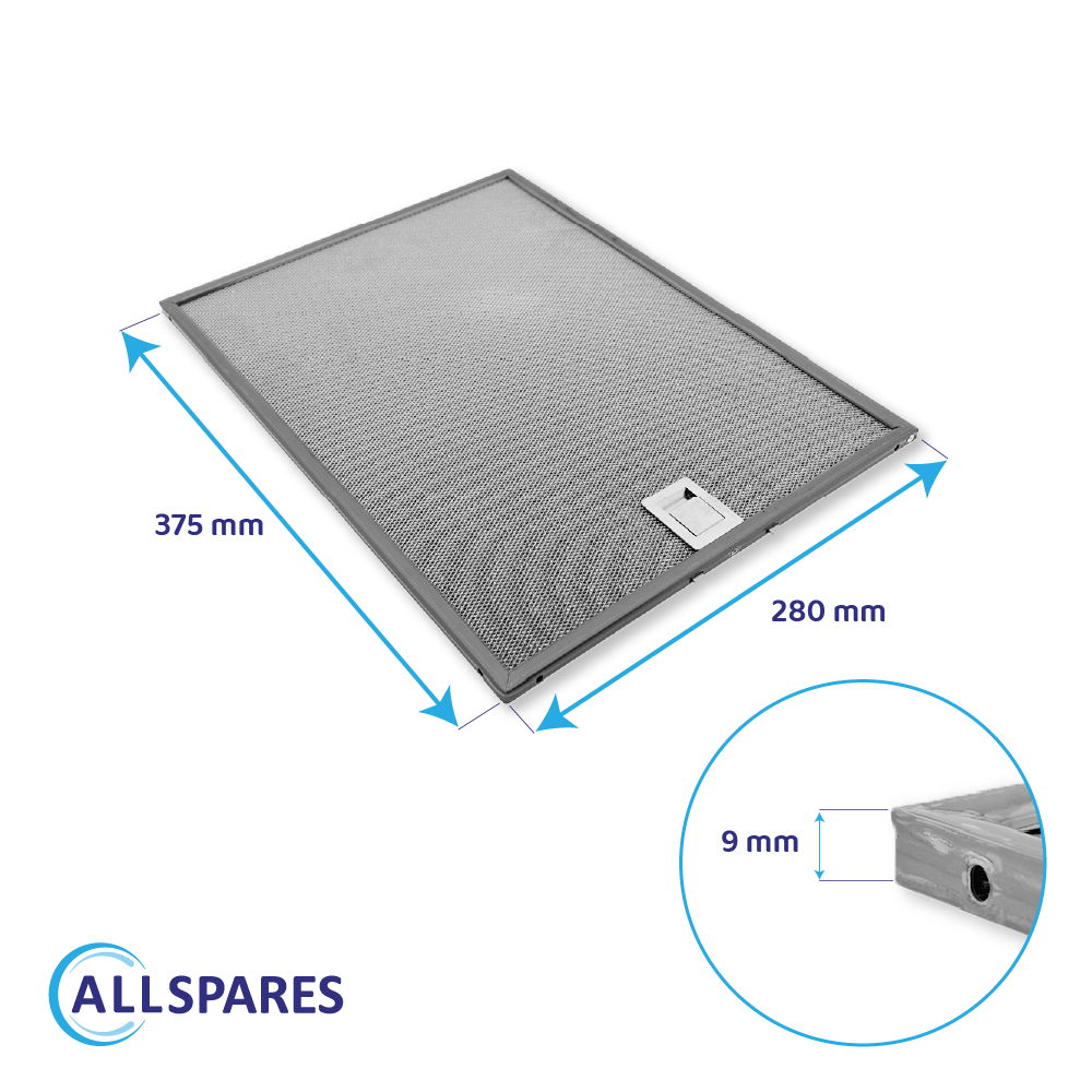 Filtre à graisse en métal 375x280mm compatible avec Miele 8270321
