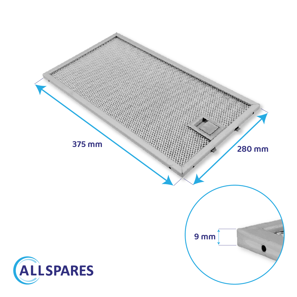 Filtre à graisse en métal 320x171mm compatible avec Miele 8258211