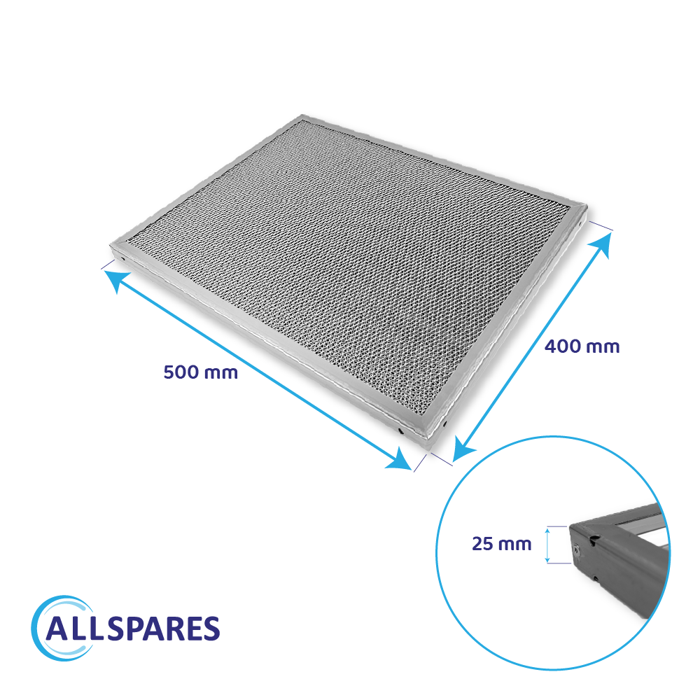 Filtre à maille tricot métallique 500x400x25mm pour hotte de cuisine professionnelle