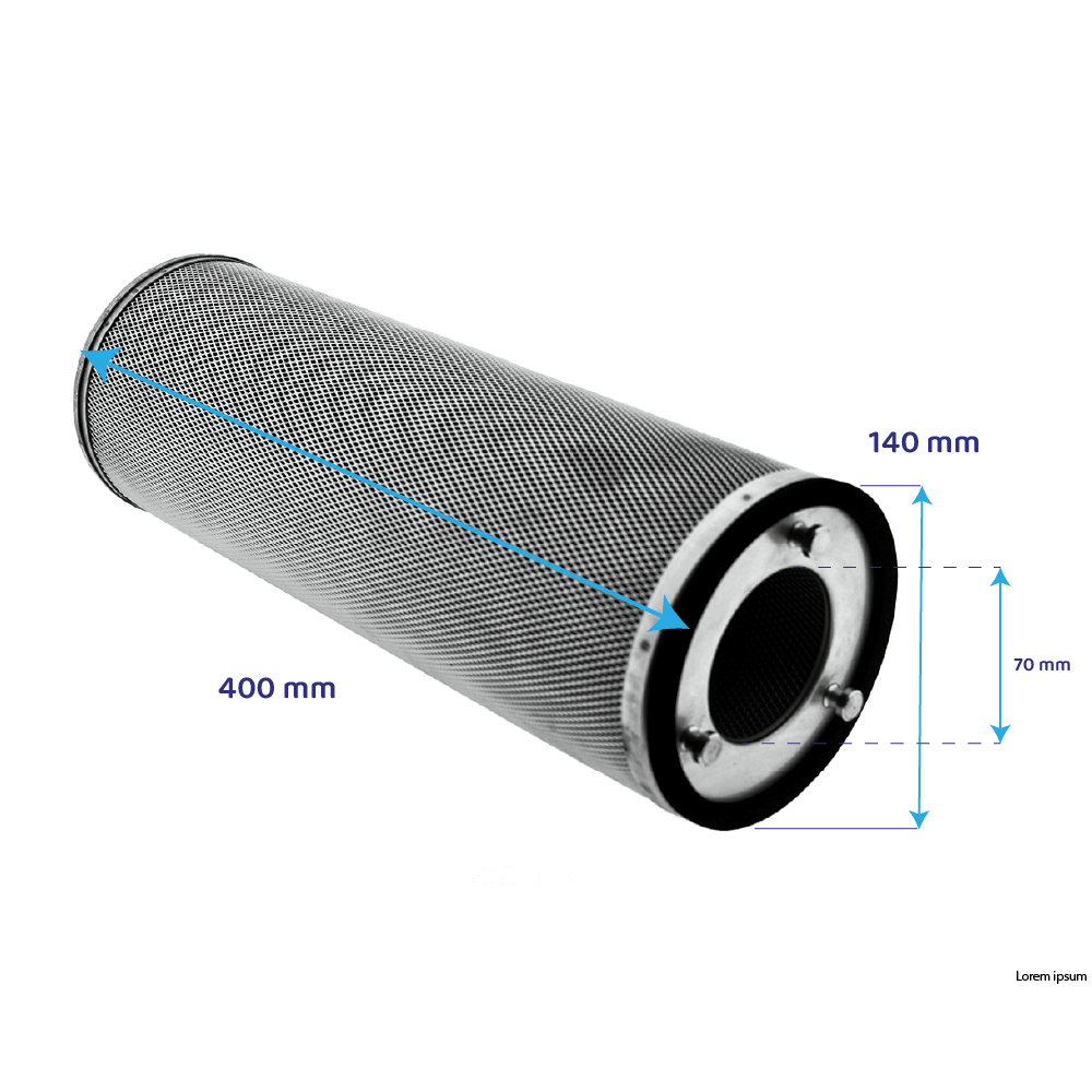 Filtre cylindre à charbon actif ⌀140x400mm pour hotte professionnelle