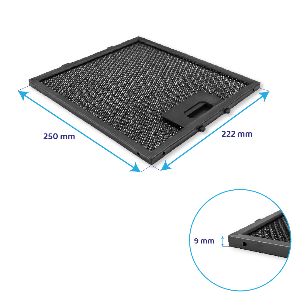 Filtre à graisse en métal 250x222mm d'origine Elica pour MINI OM WH/F/55