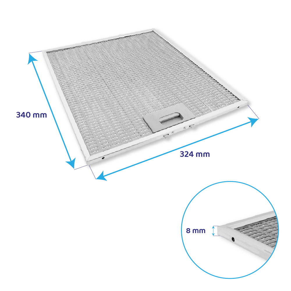 Filtre à graisse en métal 340x324mm d'origine Teka 81484159